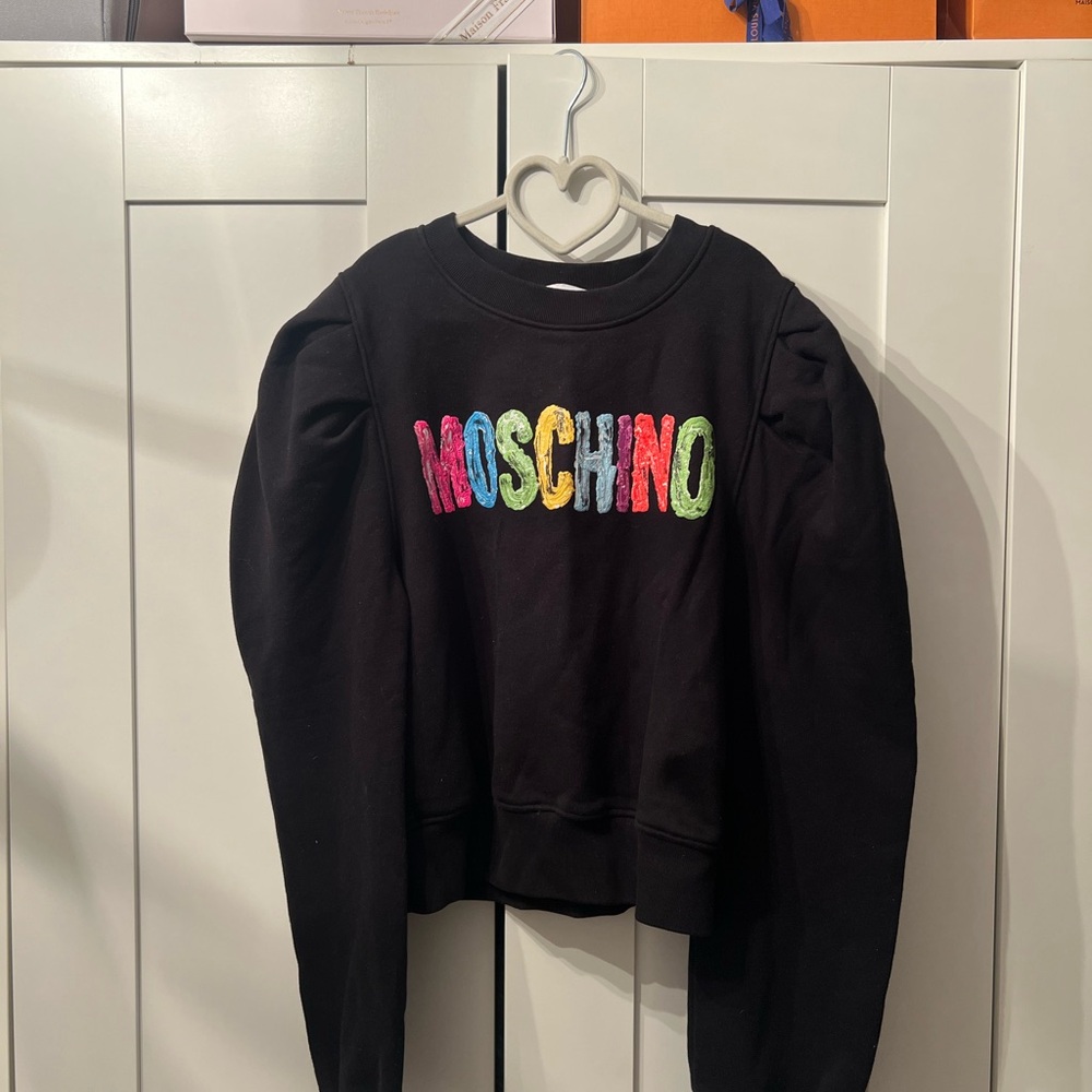 Authentic Moschino Couture Black Sweatshirt with Vibrant Appliqué Logo
